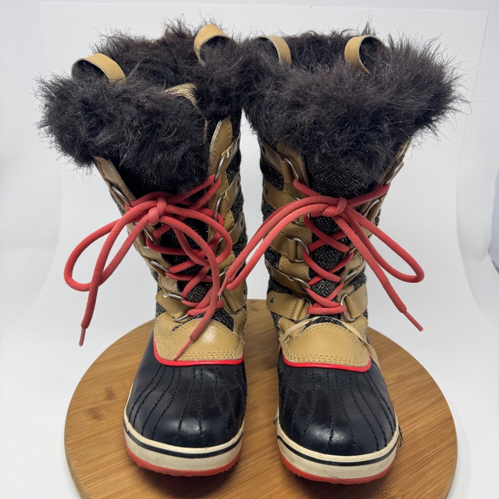 Sorel Joan of Arctic Winter Boots Womens‎ 8 Black Brown Herringbone NL2012-373